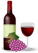 Rotwein mit Weinglas und Weintrauben
