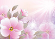 postcard with flower over violet background postcard with flower over violet background