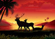 deers in the mountains on sunset deers in the mountains on sunset