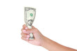 money with hand isolated on white