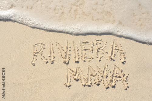 Photo: Riviera Maya Written in Sand on Beach Riviera Maya Written in Sand on Beach