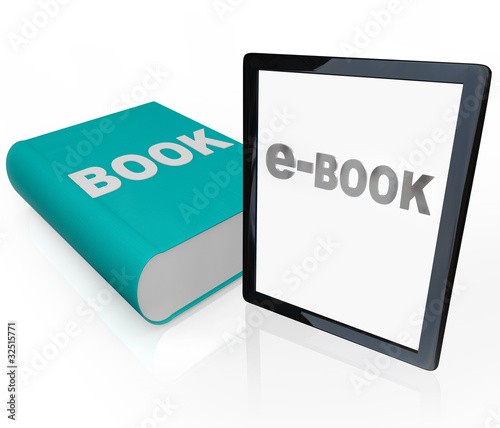 Illustration: Print Book and e-Book - Traditional vs Modern Reading Print Book and e-Book - Traditional vs Modern Reading