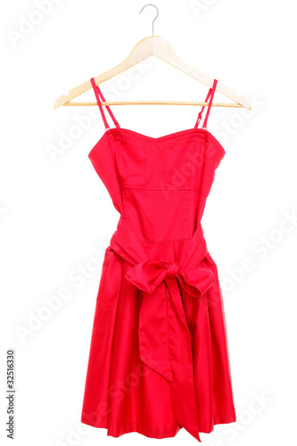 Photo: Red dress on hanger isolated Red dress on hanger isolated