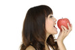 young woman holding apples on hands