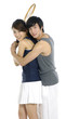 Young love couple playing tennis