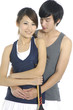 Young love couple smiling.