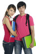 Two young students a over white background