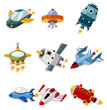 cartoon spaceship icon set