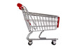 Single shopping trolley isolated on white