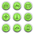 Travel web icons set 2, green glossy circle buttons