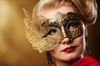 Photo: Close-up portrait of a beautiful woman in carnival mask Close-up portrait of a beautiful woman in carnival mask