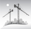 Silhouette of a large dockside construction crane