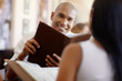 man and woman dating at restaurant