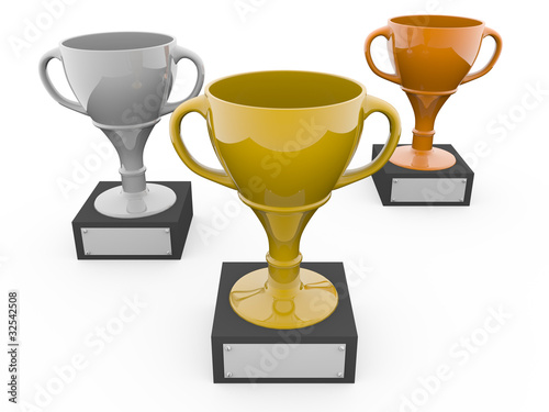 Illustration: Three metal trophys Three metal trophys