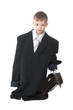 Photo : baby boy businessman in big suit