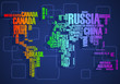 World map:the contours of the country consists of the words World map:the contours of the country consists of the words