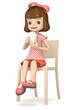 椅子に座ってミルクを飲む少女
