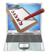 Vector: Online survey laptop clipboard concept Online survey laptop clipboard concept