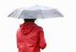 Rear view of a woman in raincoat with an umbrella