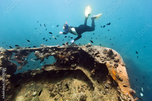 Photo: Shipwreck and diver Shipwreck and diver