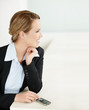 Day dreaming - Happy cute business lad looking at copy space