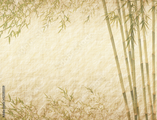 Photo: bamboo on old grunge antique paper texture . bamboo on old grunge antique paper texture .