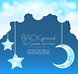 Vector blue background with clouds, the new moon and the stars