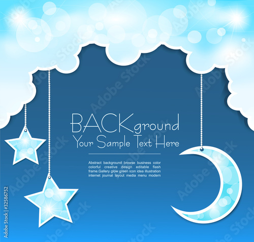 Vector: Vector blue background with clouds, the new moon and the stars Vector blue background with clouds, the new moon and the stars