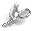 Whiteman looking through a magnifying. 3D man concept