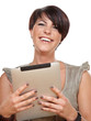 Pretty girl has fun surfing on the internet with touchpad