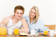 Breakfast happy couple enjoy romantic morning Breakfast happy couple enjoy romantic morning