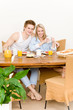 Breakfast happy couple enjoy romantic morning Breakfast happy couple enjoy romantic morning