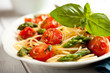 Spaghetti with green asparagus