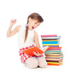 drowsy little girl with books