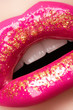 Photo: Glamour fashion bright pink lips gloss make-up with gold glitter Glamour fashion bright pink lips gloss make-up with gold glitter