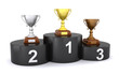 trophies on the winner's podium