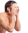 Young man wash face
