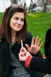 Young female reject smoking offer