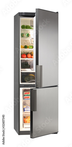 Photo: Two door INOX refrigerator isolated on white Two door INOX refrigerator isolated on white