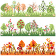 Vektor: Seamless borders with growing trees. Different seasons Seamless borders with growing trees. Different seasons