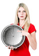 young beautiful woman with the clock