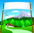 Banner on mountain landscape