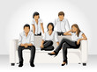 Template of a group people wearing white clothes on sofa