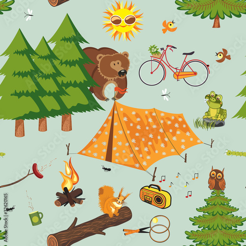 Vector: Summer camping seamless pattern Summer camping seamless pattern
