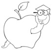 Outlined Happy Graduate Worm In Apple