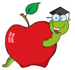 Happy Graduate Cartoon Worm In Apple Happy Graduate Cartoon Worm In Apple