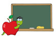 Happy Graduate Worm In Apple And School Chalk Board