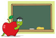 Happy Graduate Cartoon Worm In Apple And School Chalk Board
