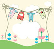 Card illustration with baby clothes and flowers Card illustration with baby clothes and flowers
