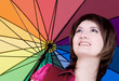 Photo: Beautiful woman with colorful umbrella Beautiful woman with colorful umbrella